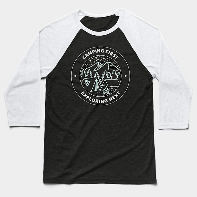 Camping life, camping vintage, be adventurous apparel Baseball T-Shirt by The Block Studios